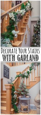 Great tips on how to put together a pretty Christmas garland and how to hang it from the stairs.