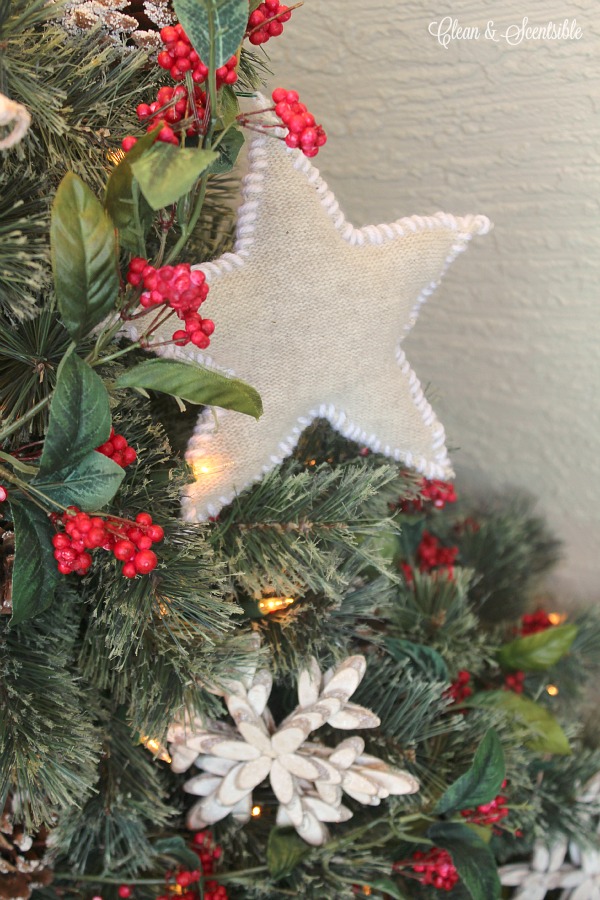 Use some old sweaters to make these cute rustic sweater star Christmas ornaments.