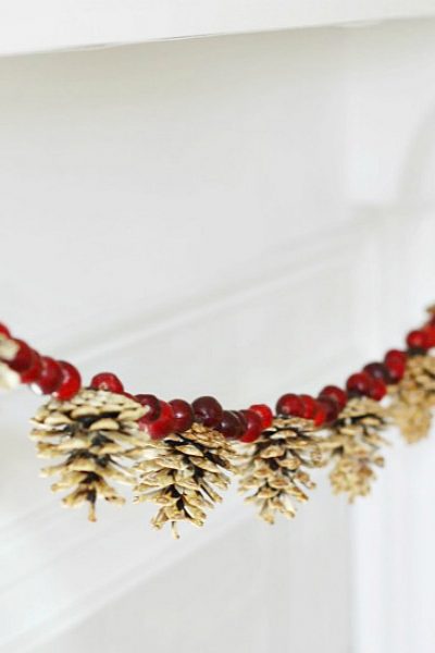 Beautiful rustic bleached pinecone and cranberry garland.