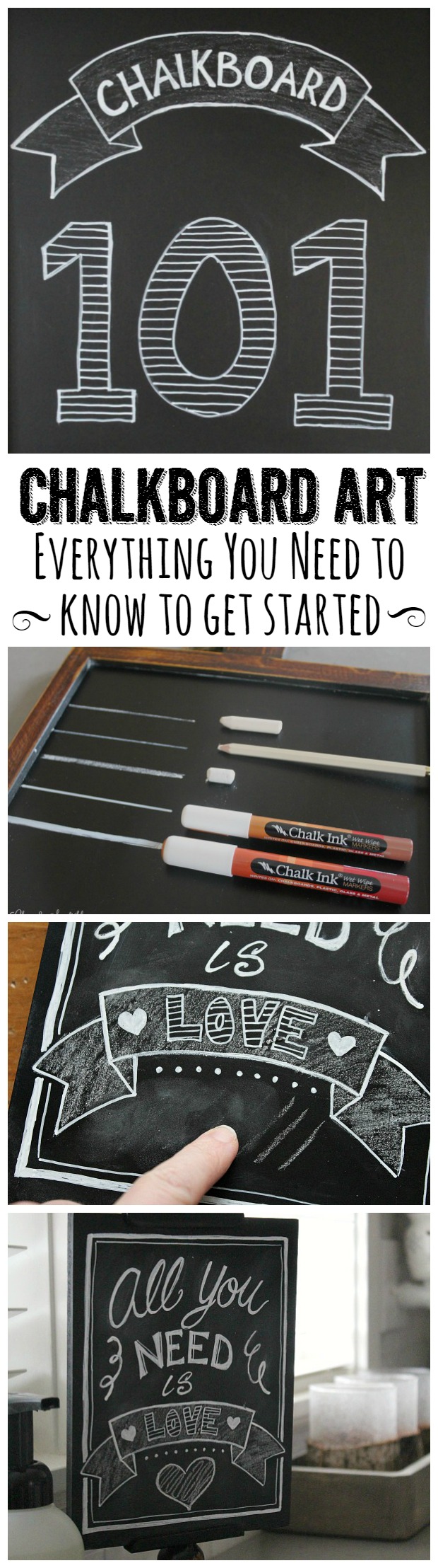 Great tips for creating your own chalkboard art!  Everything you need including how to get rid of ghosting, what tools to use, and ideas to get started!