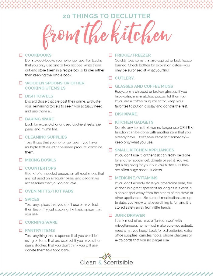 Free kitchen decluttering checklist - 20 Things to Declutter from the Kitchen