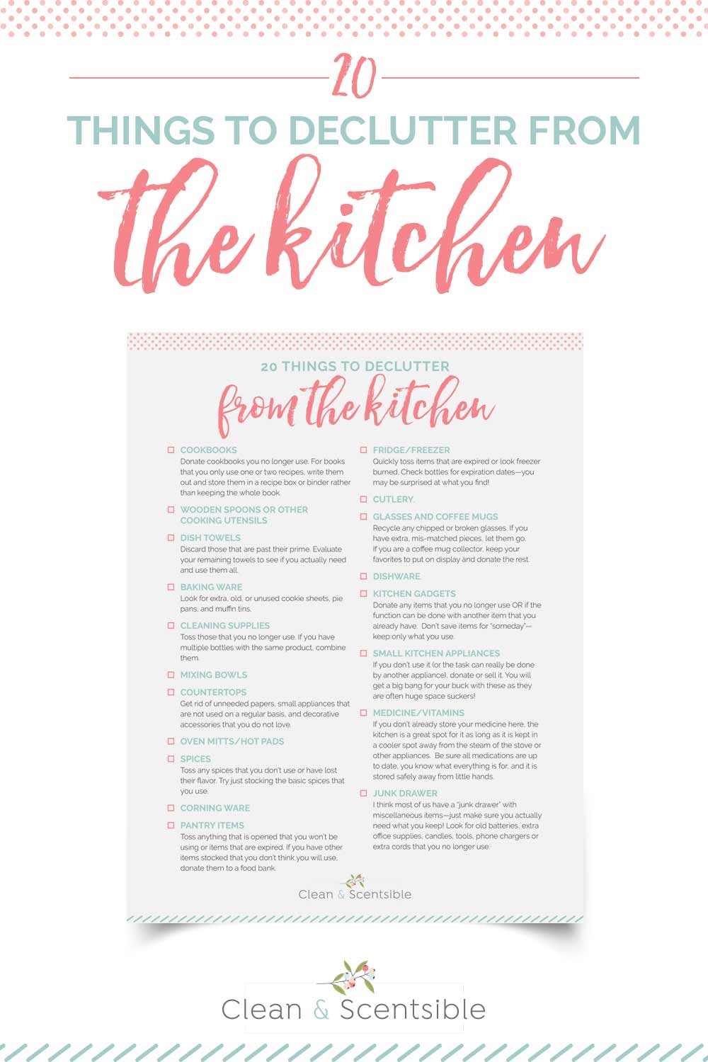 20 Items to Declutter from the Kitchen free printable.