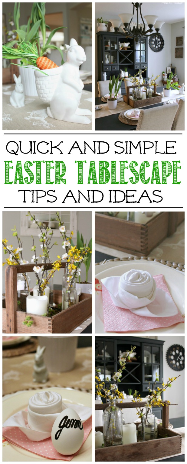 Simple and pretty Spring and Easter tablescape ideas! Pin for Easter brunch or dinner.