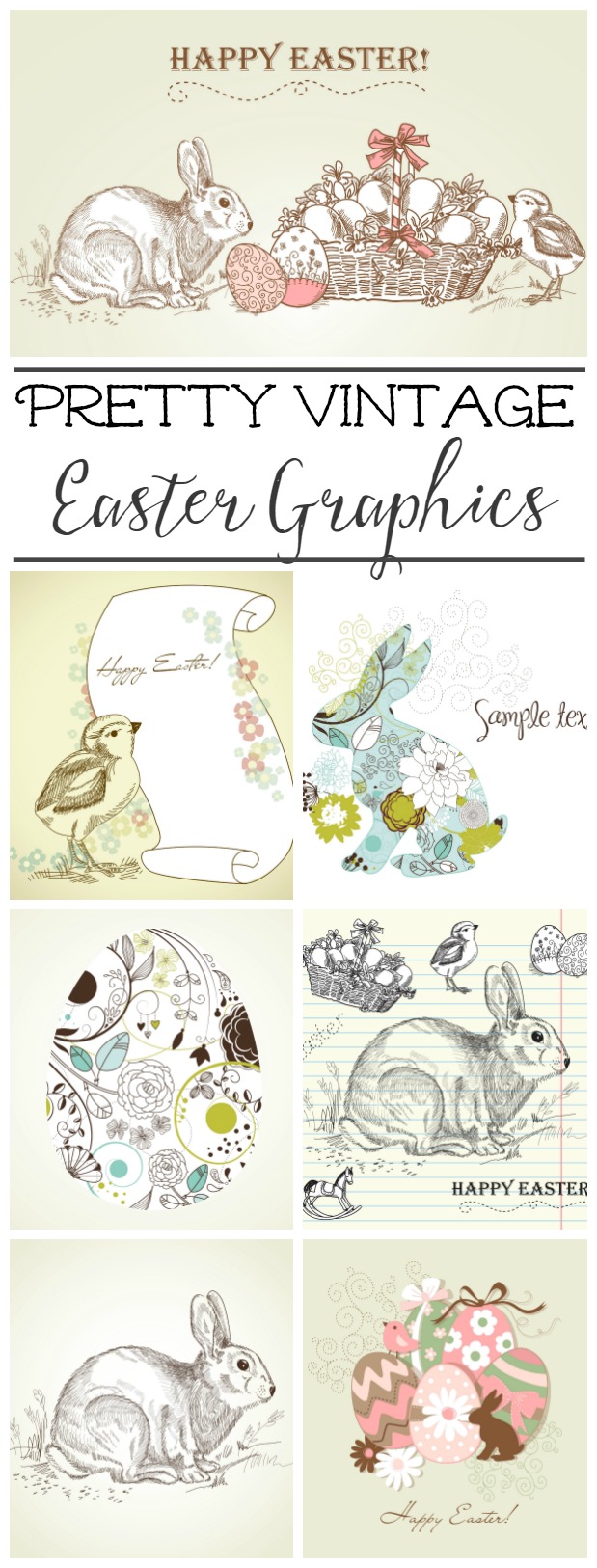 Pretty vintage Easter graphics. Great for Easter cards, tags and printables!