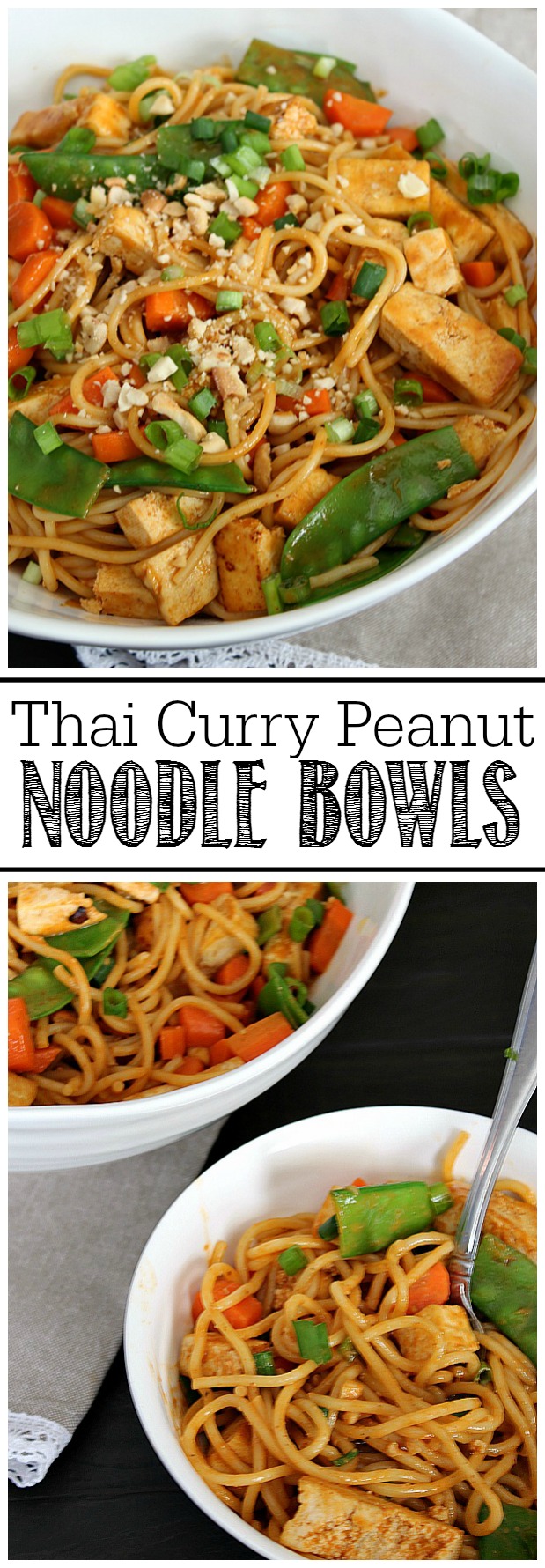 Delicious Thai curry peanut noodles - can add tofu for a vegetarian option or chicken. Such a quick and easy dinner idea in less than 30 minutes!