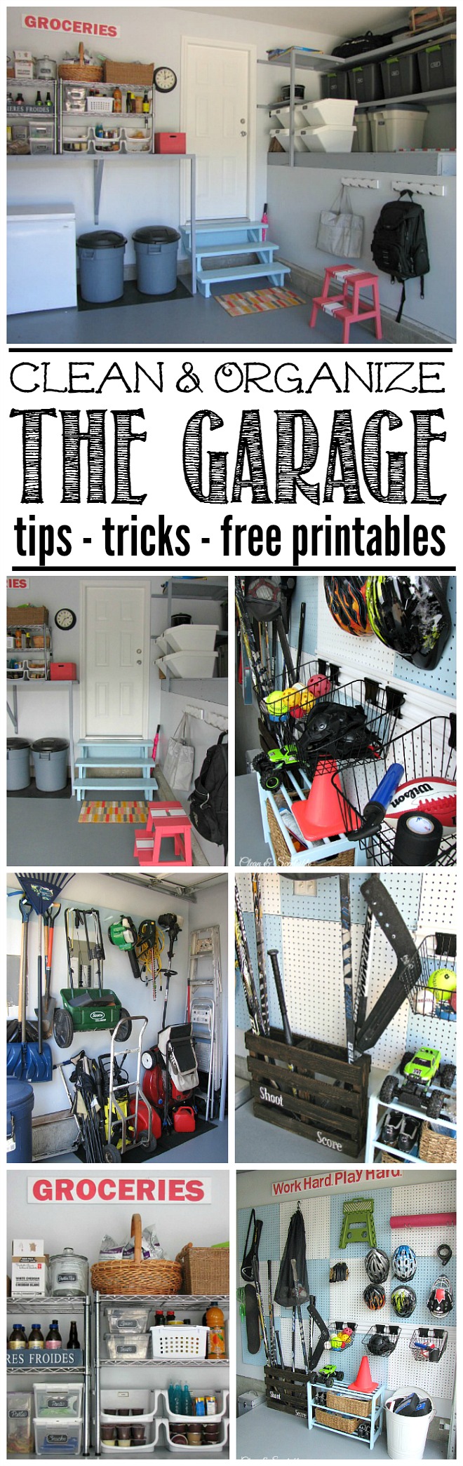Great ideas to get your garage organized once and for all! Free printables included to keep you on track.