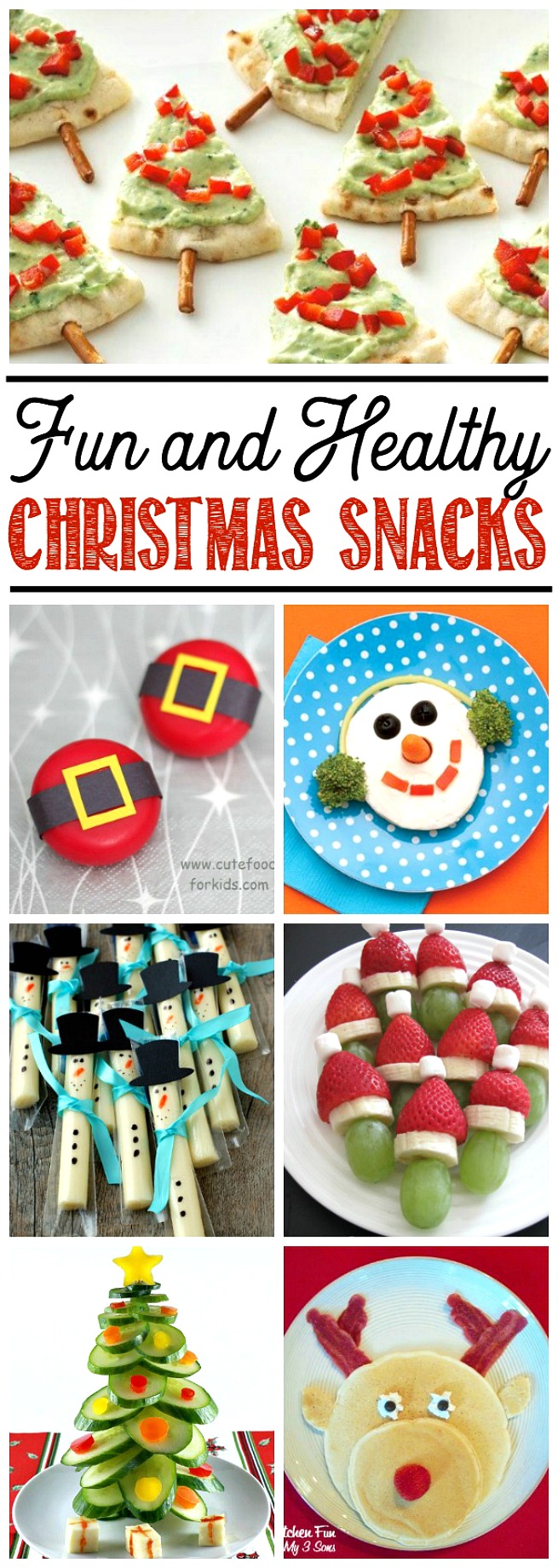 Awesome ideas for healthy Christmas snacks! Great for class parties or as an alternative to all of that holiday sugar!