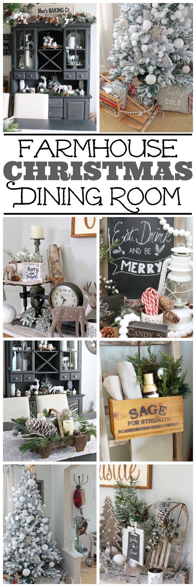 Beautiful neutral Christmas dining room with a farmhouse feeling. Lots of Christmas decorating ideas to add that soft, winter's touch.