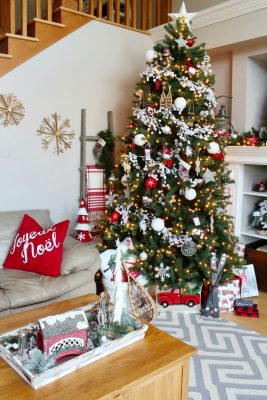This beautiful Christmas home tour is filled with classic red and whites and a cozy, Christmas cabin feel. Lots of Christmas decorating ideas to try!