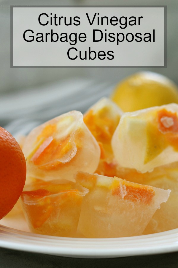 Citrus vinegar garbage disposal cubes. Super easy to make with no harsh chemicals. Leaves the garbage disposal cleaned, sharpened, and with a light, fresh scent.