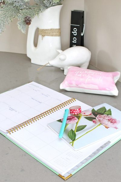 Home Office Organization. Organized desk with planner.