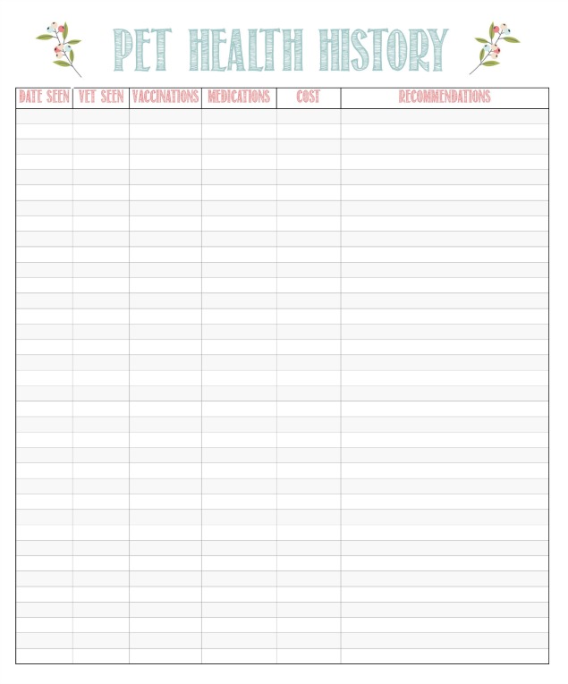 Keep track of vet visits, vaccinations, and medications with these free printable pet care sheets. Great for pet sitters and to have on hand for emergencies. Lots of great tips for cleaning up after pets too!