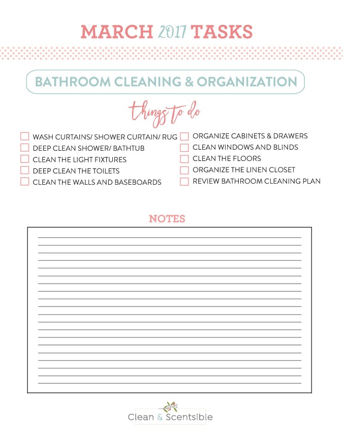 The March Household Organization Diet - Clean and Organize the Bathrooms. Tips, tutorials and free printables to get your bathroom cleaned and organized for good!
