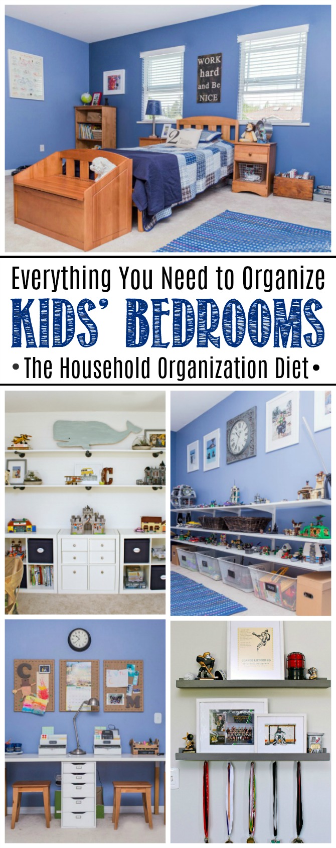 Kids' Bedroom Organization Ideas. Free printables and tips and tutorials to get your kids' bedrooms cleaned and organized for good. Free printables included as part of The Home Organization Diet.