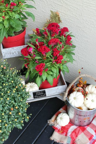 Colorful fall front porch decorating ideas. Rustic farmhouse style.