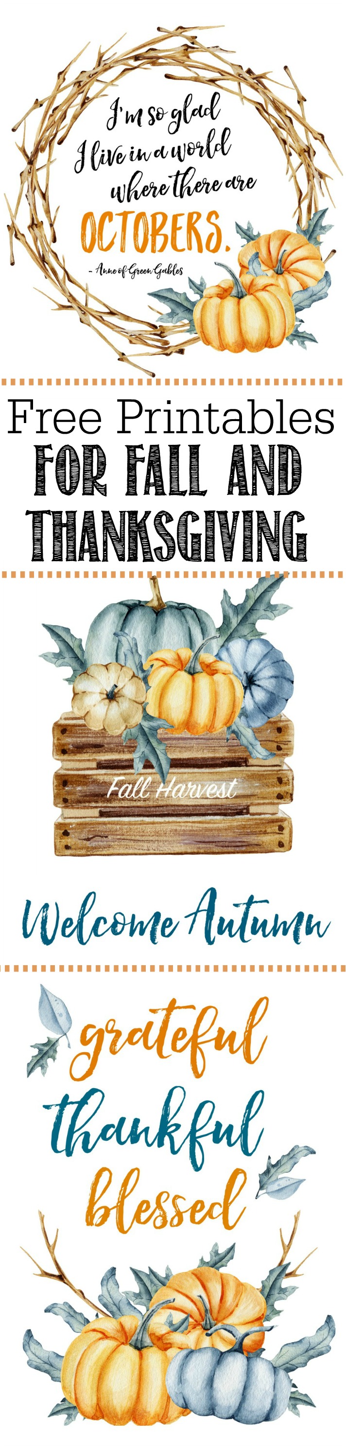 Cute free fall printables perfect for Thanksgiving or your fall decor!