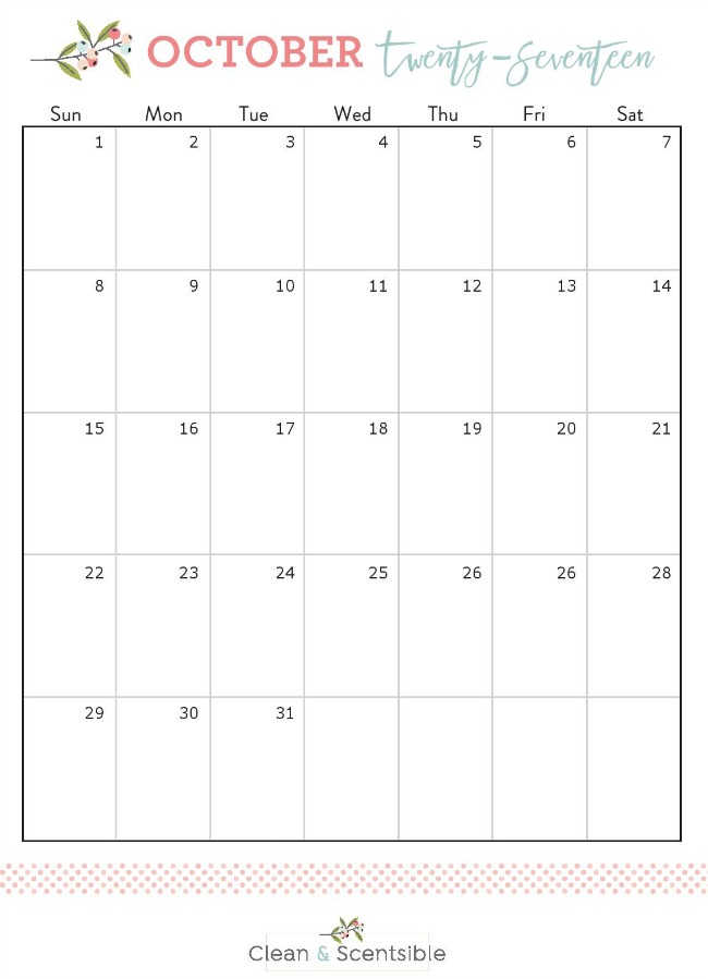 free printable 2017 calendar - October diet Home Organization