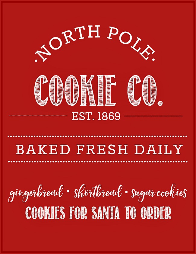 North Pole Cookie Co. Free Christmas Printable. Lots of different color options available to go with any style or decor. Fun for Christmas decorating, Christmas parties or cookie exchanges! #Christmasprintables #Christmasdecorating #Christmascookies