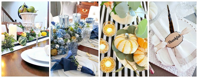 Collage of quick and easy Thanksgiving decor ideas.