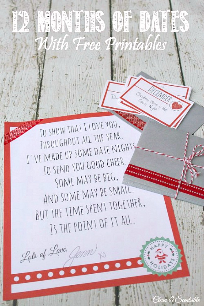 This is a fun idea for a Christmas gift! Plan one date night or activity per month for the year ahead. Great for your significant other or even your kids!