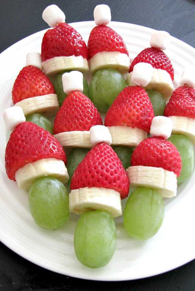 Grinch fruit kabobs and other fun Christmas breakfast ideas.