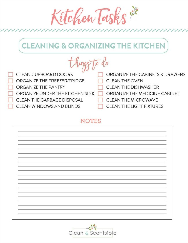 Free printable to help get the kitchen cleaned and organized.