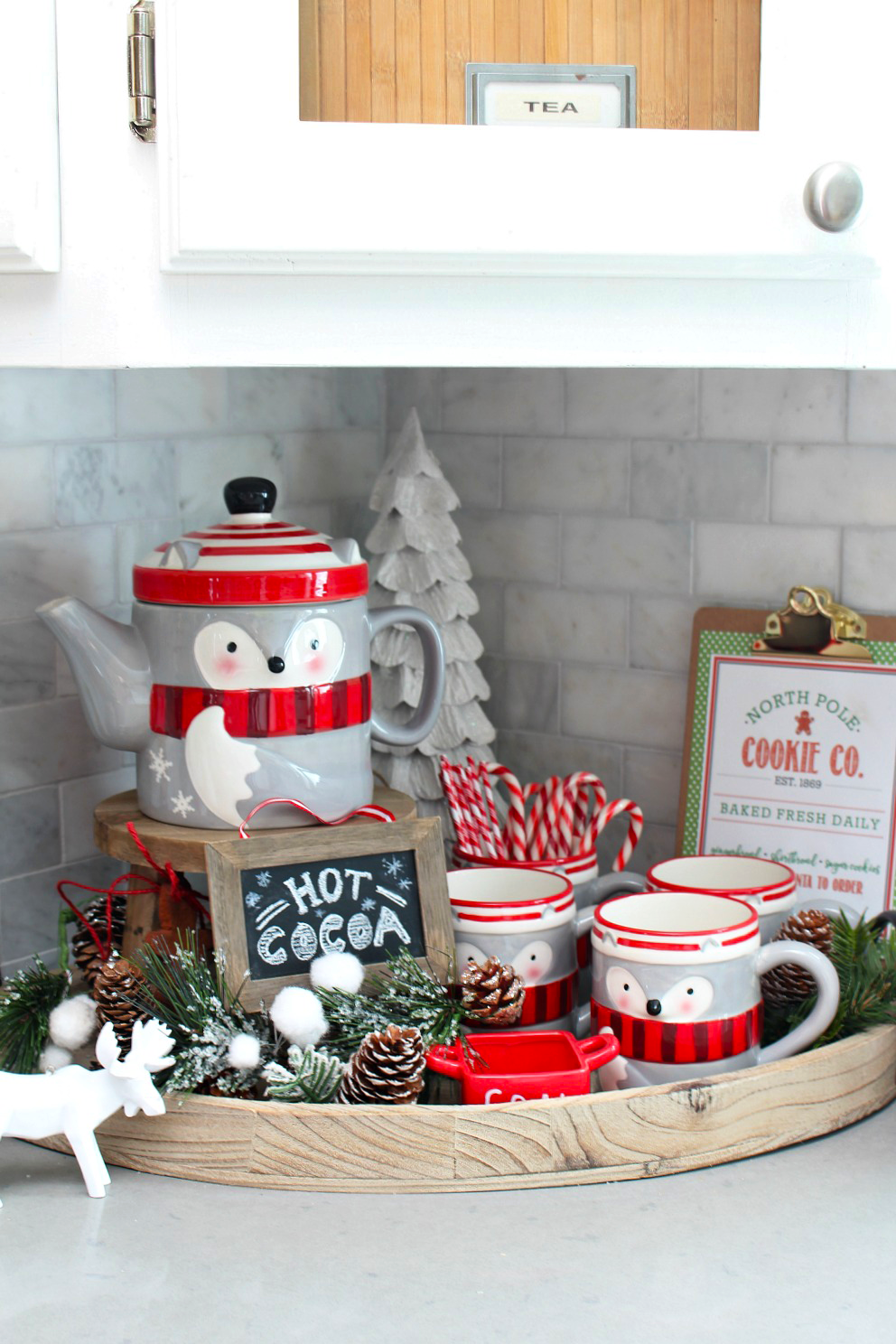 Kitchen Christmas Decorations with cute hot chocolate bar.