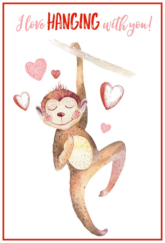 "I love hanging with you" free printable Valentine's Day card.