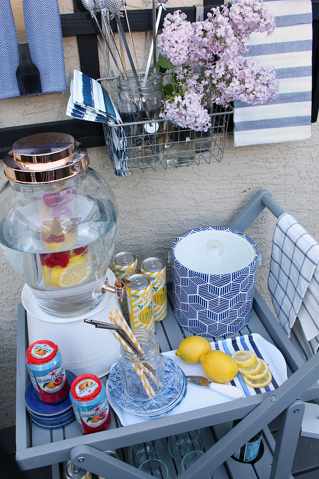 Styled outdoor beverage cart.