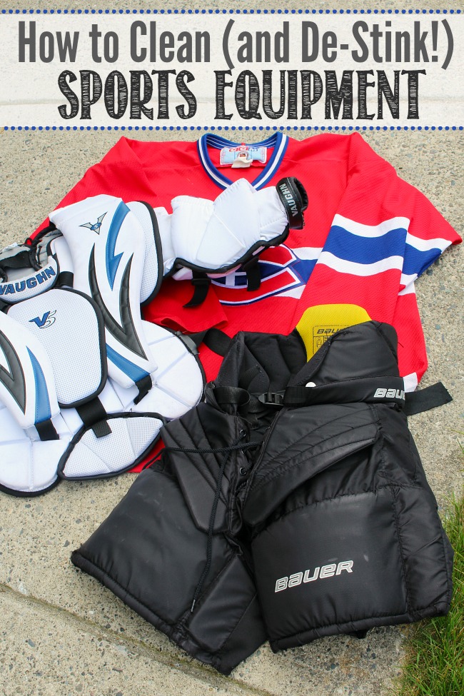 How to Clean Sports Equipment. Variety of hockey gear ready for cleaning!