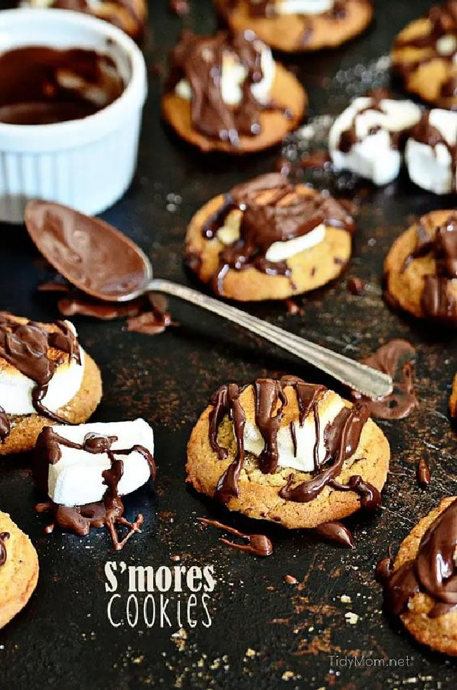 S'mores cookies with chocolate drizzle.