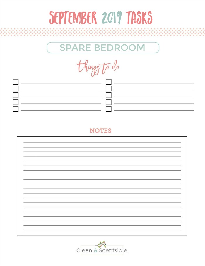 Free printable checklist for how to clean and organize the spare bedroom.