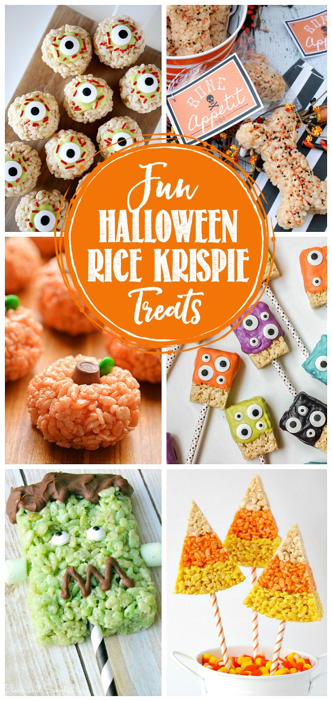 Collection of fun Halloween Rice Krispie treat ideas.