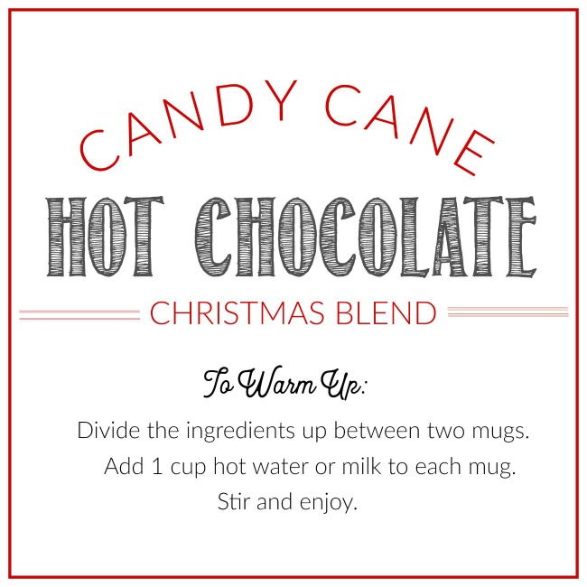Candy Cane Hot Chocolate free printable gift tag.