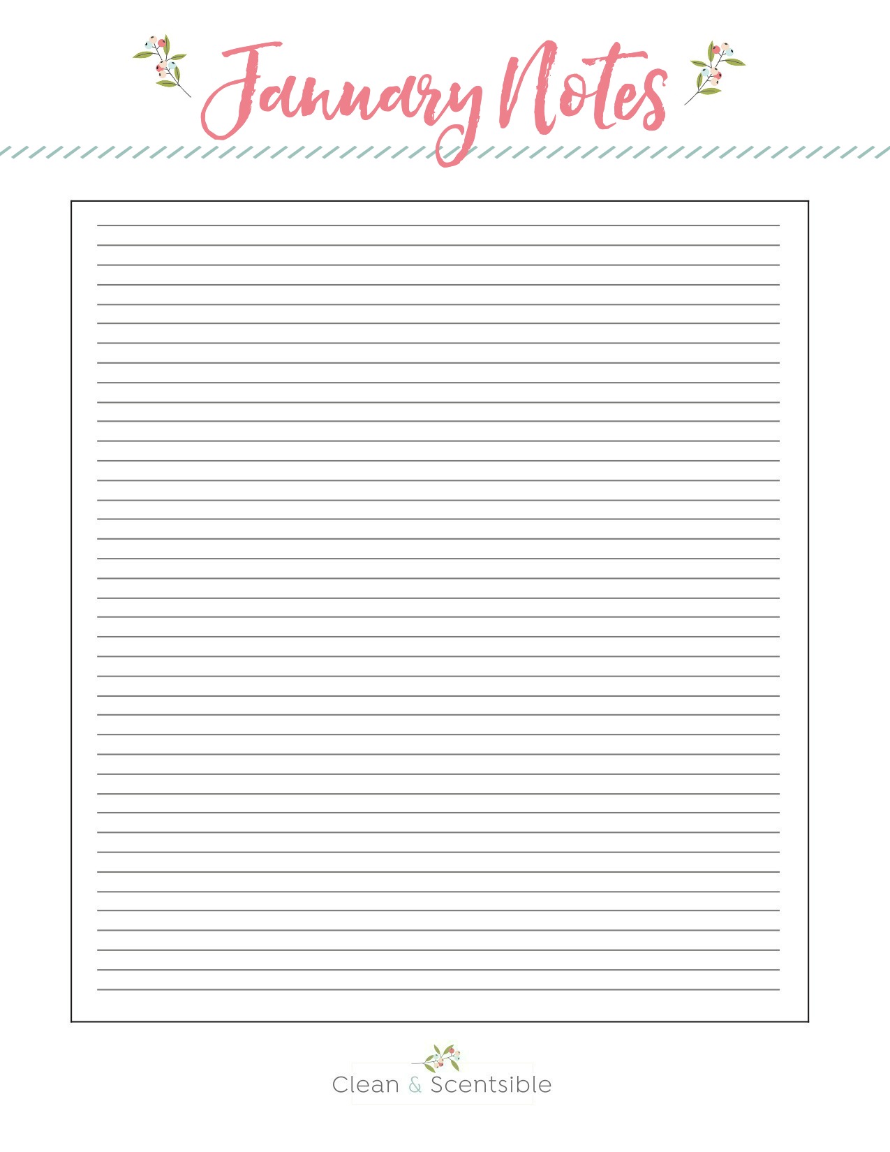 January notes sheet for The Household Organization Diet.