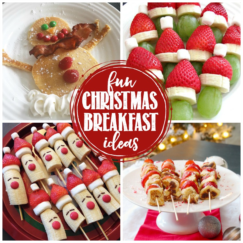 Collage of fun Christmas breakfast ideas for kids.