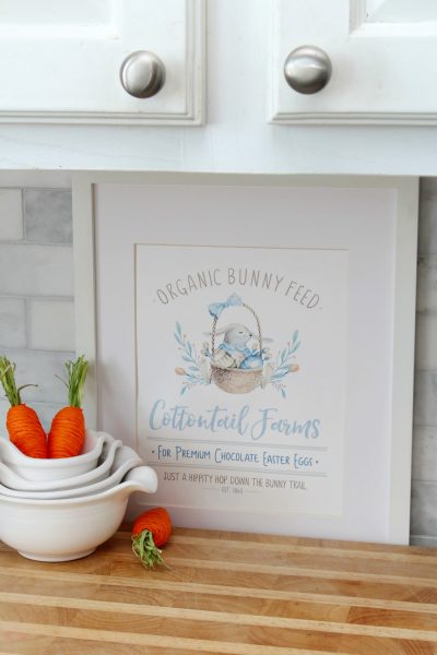 Cottontail Farms Easter printable in a frame with carrots.
