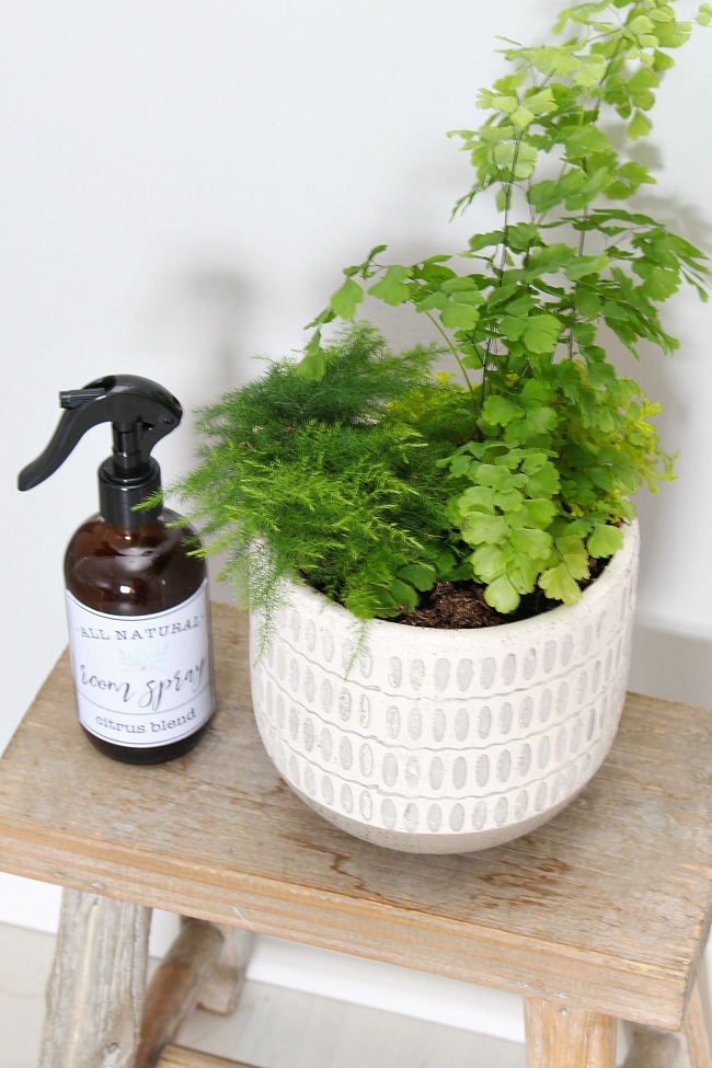 DIY room and linen spray in glass amber bottles with free printable labels.