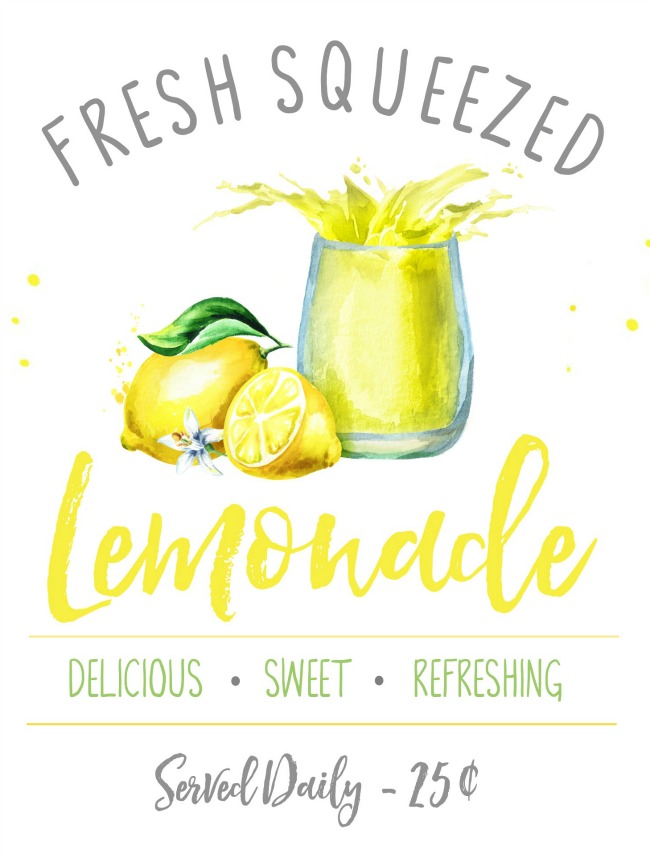 Fresh squeezed lemonade free summer printable.