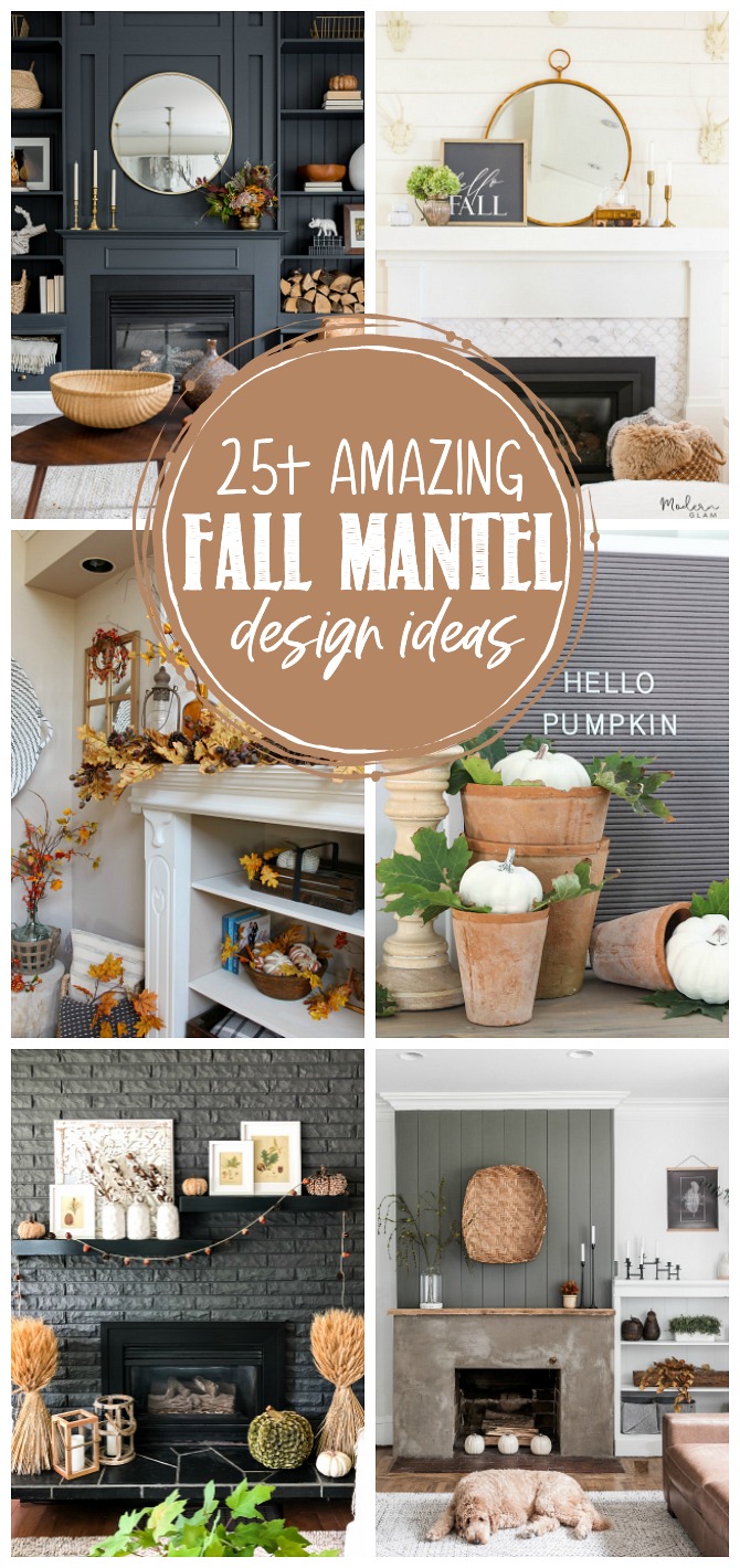 Collage of beautiful fall mantel ideas.