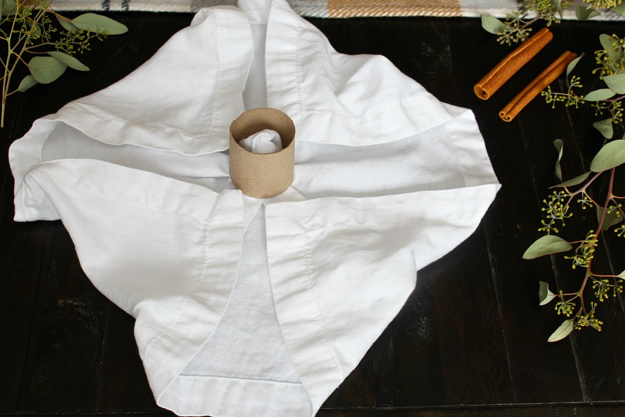 Pumpkin napkin folding tutorial step 2.