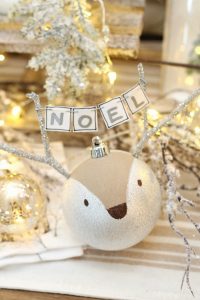 Cute DIY Reindeer Christmas Ornament with NOEL banner.