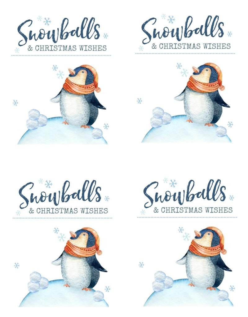 Snowballs and Christmas Wishes free printable Christmas gift tags.