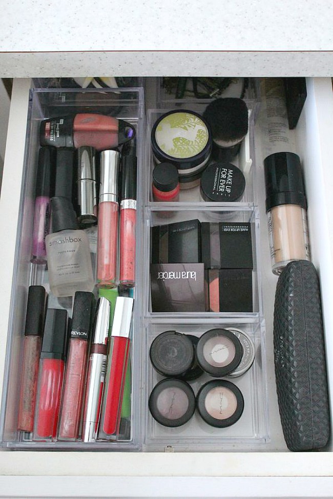 Make-up organization using acrylic bins.