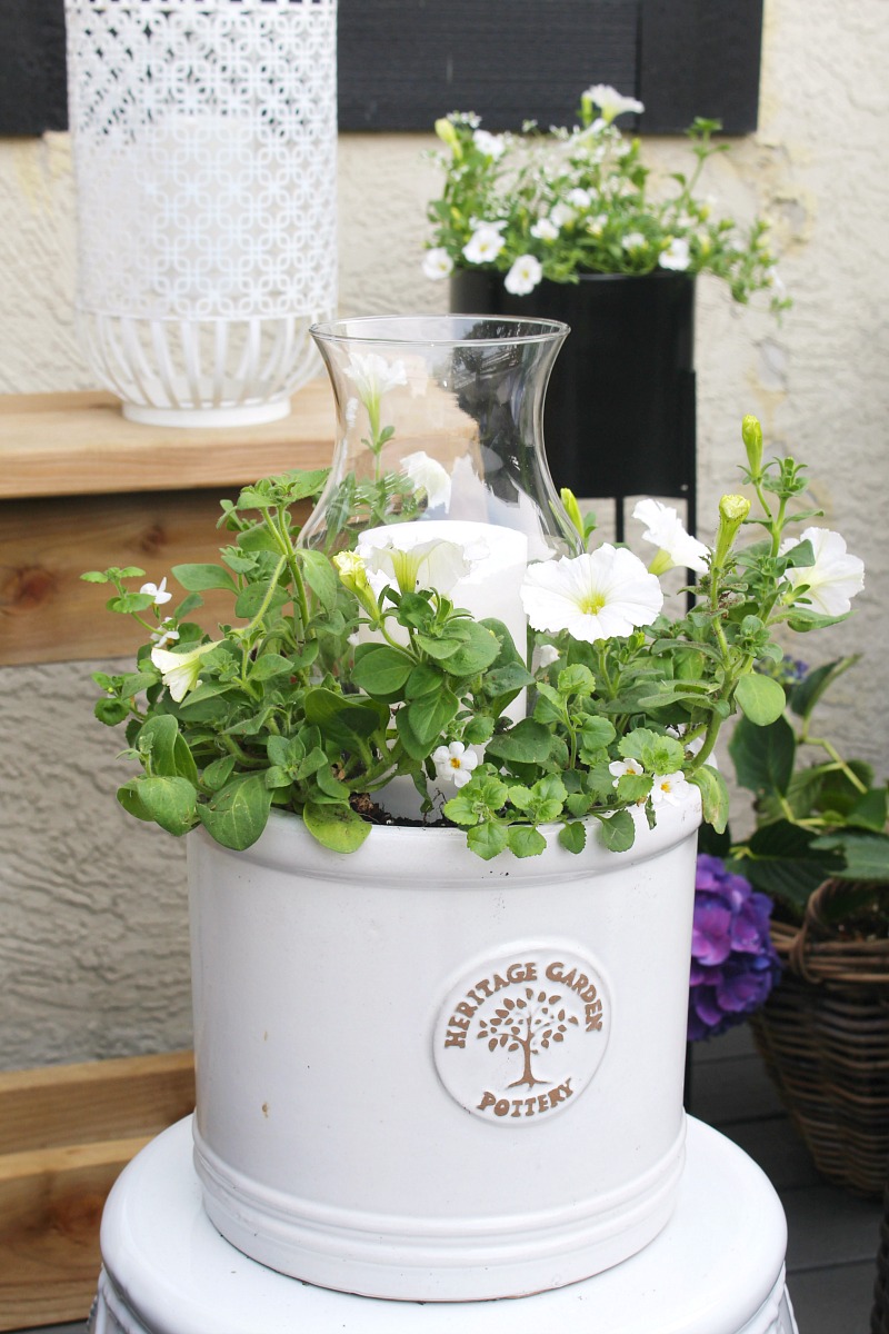 Easy DIY outdoor planter with candle holder.