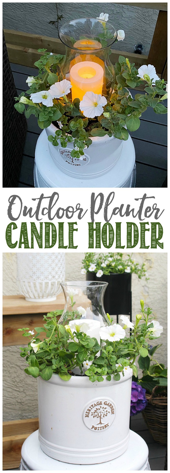 Easy DIY outdoor planter with candle holder.