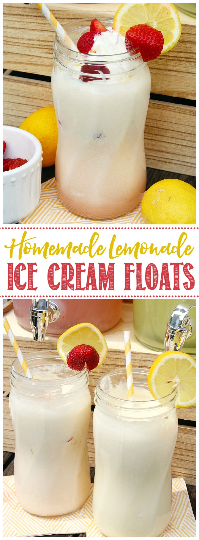 Homemade lemonade ice cream floats in mason jars.