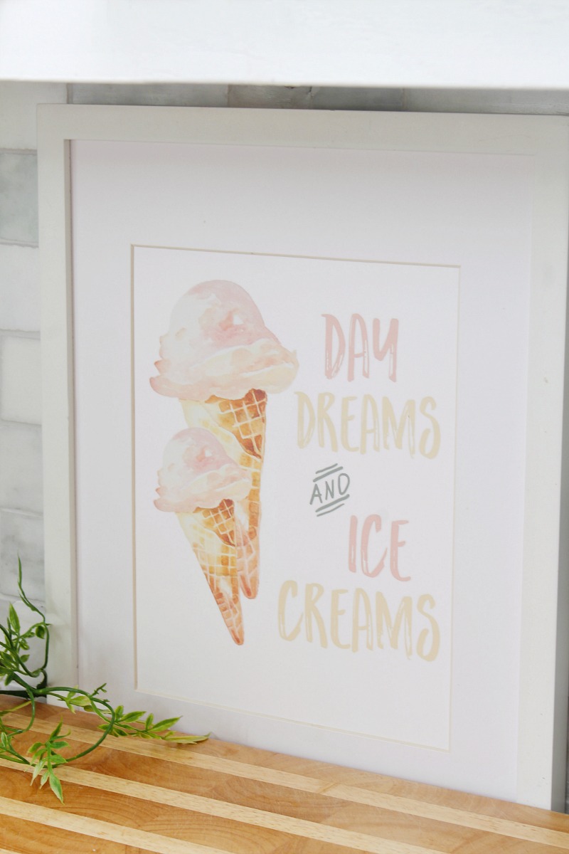 Ice cream cone printable in a white frame.