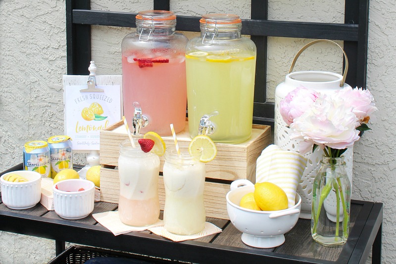 Lemonade float bar with strawberry and regular lemonade.