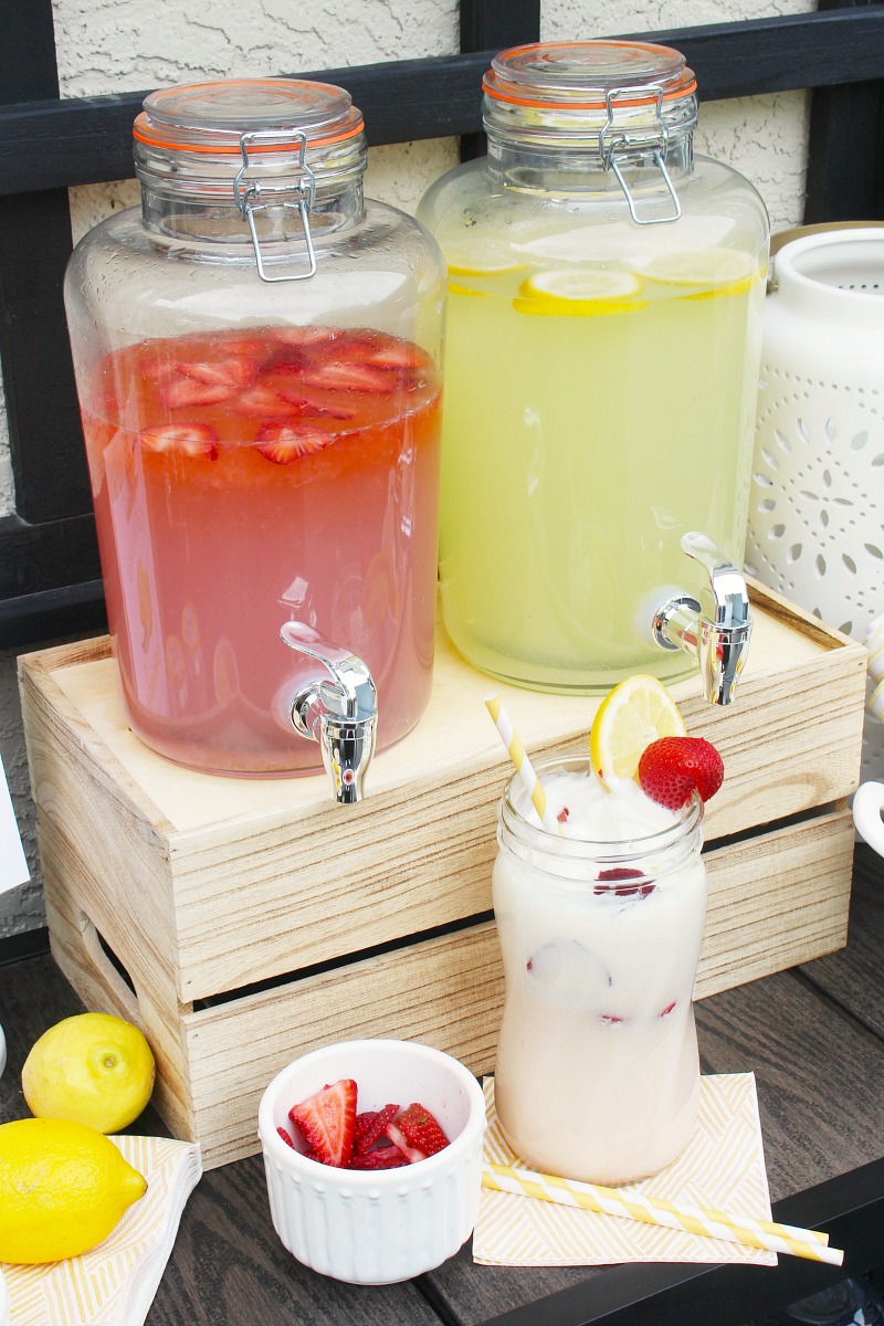 Lemonade float bar with strawberry and regular lemonade.